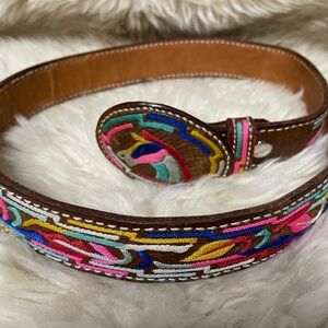 Colorful Embroidered Leather Belt
